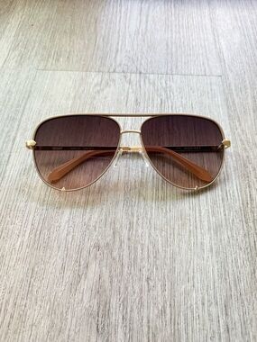 quay australia high key tan metal frame aviator sunglasses eyewear NEW